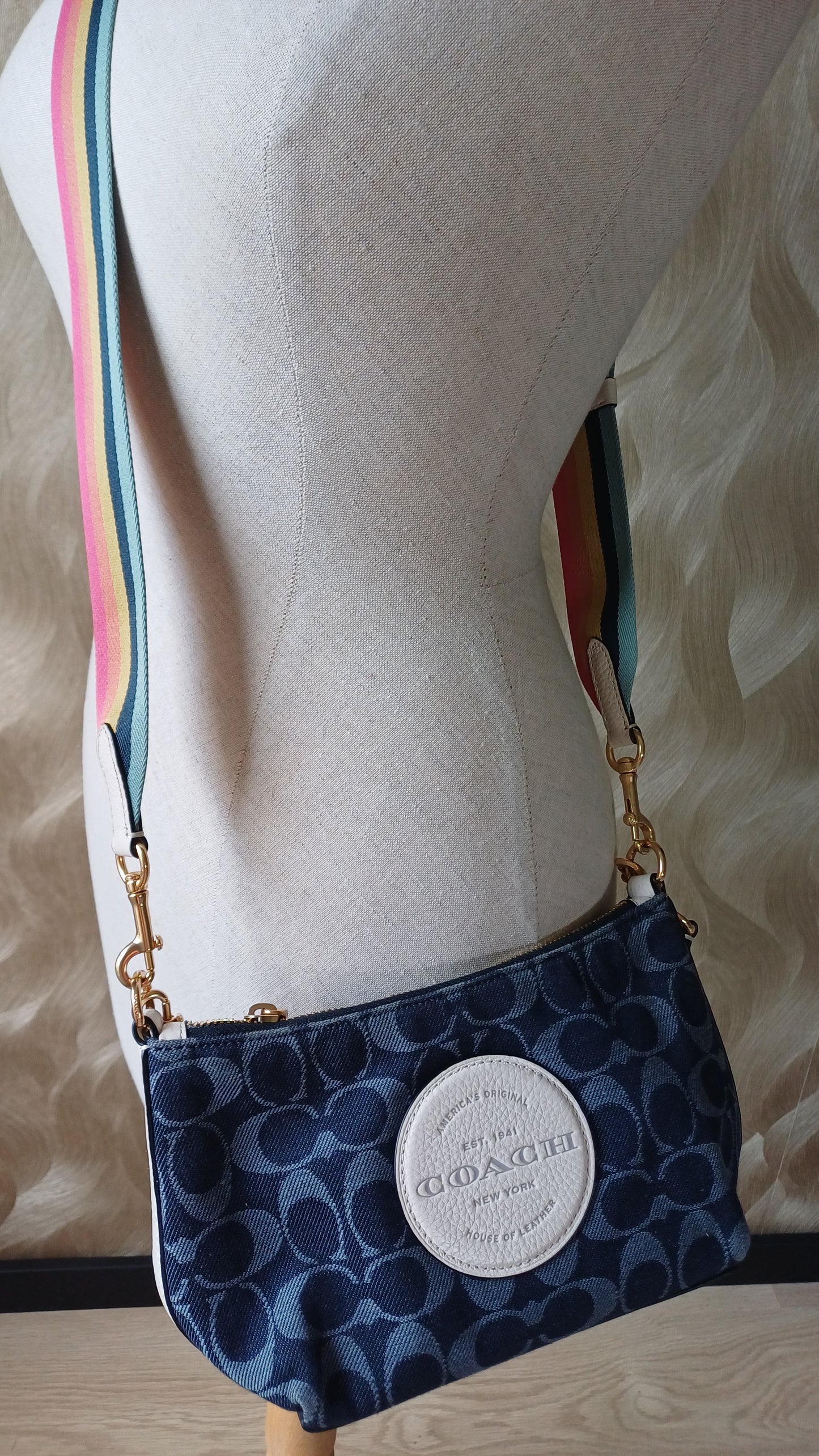 Coach Dempsy Shoulder bag Signature Jacquard Denim Blue